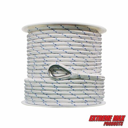 Extreme Max Extreme Max 3006.2519 BoatTector Double Braid Nylon Anchor Line w Thimble-1/2" x 250' w/ Blue Tracer 3006.2519